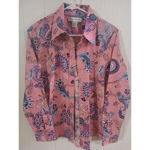 Bamboo Traders Paisley Hippie Psychedelic Long Sleeve Button Shirt Womens Medium